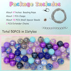 50PCS Bubblegum Beads 20mm，Large Beads for Jewelry Making，Round Circle Chunky Bead for Craft Pen Keychain Bracelets, beadable for Dog cat Collar Necklace (Mixed Blue/Purple) - color: Mixed blue/purple