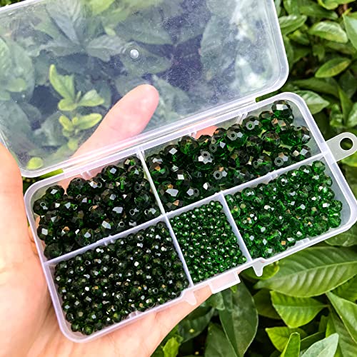 1000pcs Green Rondelle Crystal Glass Beads 2mm 4mm 6mm 8mm 10mm Mixed Sizes, Faceted Briolette Crystal Glass Spacer Beads for Jewelry Making with Container Box - color: Green