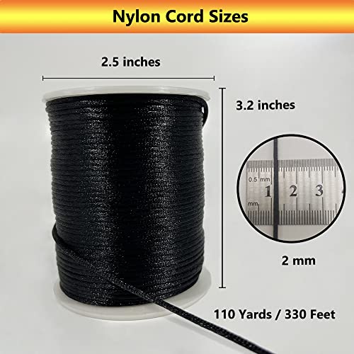 2 mm 330 Feet Satin Nylon Cord String for Jewelry Making Bracelet Necklaces Beading Thread Rattail Macrame Kumihimo Chinese Knot Craft - size: Black