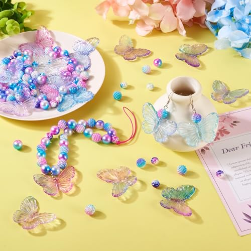 Beadthoven 100pcs Butterfly Acrylic Beads for Jewelry Making - Round Pearl Blue Purple Berry Bubblegum Rose Small Pony for DIY Earrings Keychains Bracelets Crafts Supplies - color: Purple