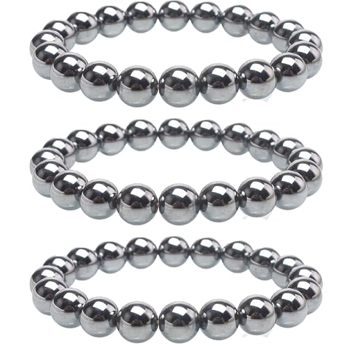 Handmade 8mm Beaded Bracelets For Men Protection Bracelet For Women Chakra Feng Shui Stretchy Handmade Lucky Money Stretchy Crystal Bracelets Best Gifts - color: Hematite 3PCS