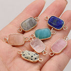 LHJ 7 Pcs Natural Stone Connectors Rectangle Shape Healing Crystal Double Loop Charms for Jewelry Making Necklace Bracelet