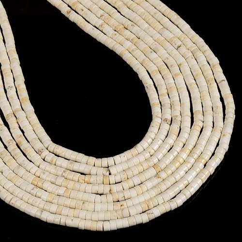 180 Pcs 2x4mm White Turquoise Stone Bead Heishi Rondelle Disc Gemstone DIY Beads for Bracelets Jewelry Making Crafts - color: White Turquoise #4, size: 2x4mm