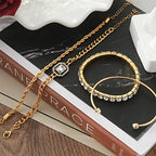4 Pcs Dainty Gold Silver Bracelets Set for Women 14K Plated Link Cubic Zirconia Paperclip Stake Layering Chain Adjustable Trendy Hand Jewelry - color: Golden