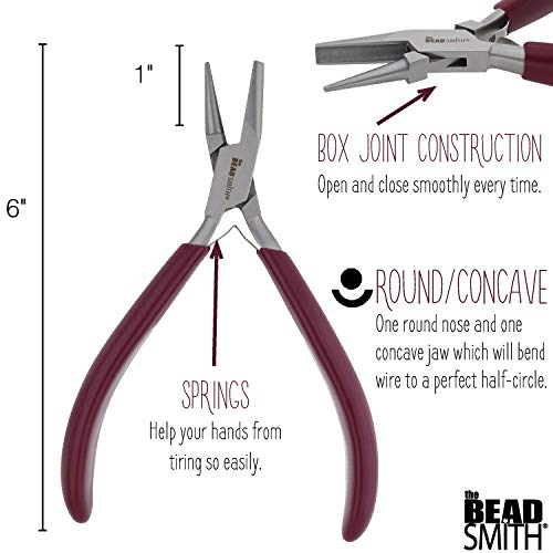The Beadsmith Half Round/Half Concave Pliers – 6-Inches (152 mm) Jewelry-Making Tool w/Polished Steel Head, PVC Comfort Grip, & Double-Leaf Springs