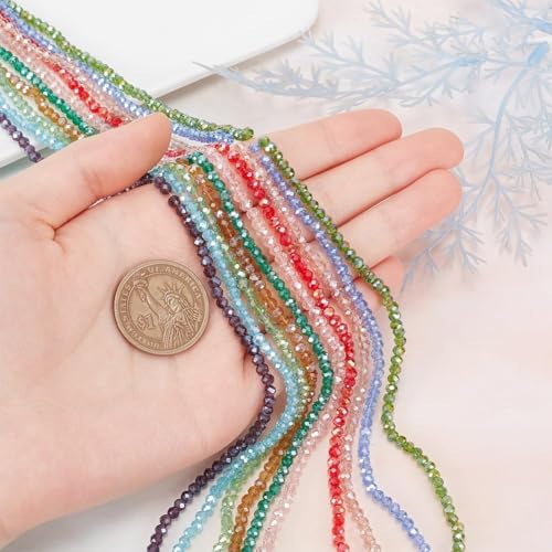 10 Strands About 1200Pcs Electroplate Glass Beads Strands Mixed Color Faceted Spacer Plated Crystal Round Bead for Necklace Bracelet Earring Jewelry Making Hole:0.5mm Diameter:4mm