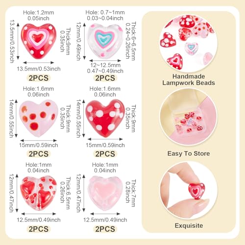 Craftdady 12Pcs Lampwork Glass Heart Beads Handmade Drawn Enamel Beads with Polka Dot Colorful Sweet Love Heart Loose Spacer Bead for DIY Earring Necklace Bracelet Jewelry Making - color: Polka Dot Heart