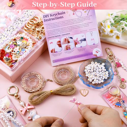 Wurosi 773 Pcs Beaded Keychain Making Kit, Bag Charm Kit, with Chains, Charms & Letter, Key Chain Hooks, Jump Rings, Manual, Gift Bgas, Storage Box & Tools, DIY Crafting and Jewelry Making for Adult - color: 773PCS Keychain Making Kit