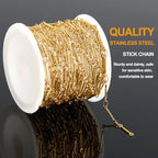 KYUNHOO 5 Meters Gold Plated Jewelry Making Chains on Spool Embossed Stick Chain Links Thin Craft Chain Stainless Steel Gold Chain for Handcraft DIY - color: Stick Gold