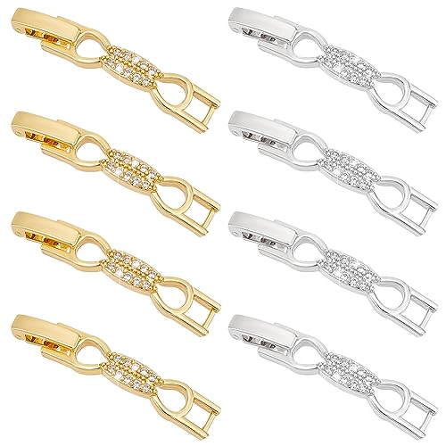PH PandaHall 8pcs Bracelet Extender Clasps, Cubic Zirconia Fold Over Extension Clasp, Watch Band Clasp, Bowknot Necklace for Women Craft Jewelry Making Repair, Platinum & Golden