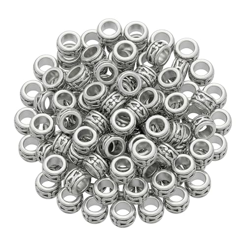 100 Pieces Antique Silver Spacer Beads, 6mm Large Hole Beads, Metal Rondelle Bead For Jewelry Making, European Spacers For Bracelets, Craft Supplies