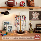 Pinzoveco Baseball Drip Necklace Organizer Holder,Rotating Baseball Display Stand with 14 Hooks, Championship Ring Display Holder, 360° Drip Necklace Championship Ring Holder Baseball Gifts - color: Carbonized Brown