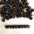 Amaney 1000pcs Alphabet Beads 4x7mm Round Letter Beads Black Acrylic with Colorful Letter for Jewelry Making - color: Black&colorful