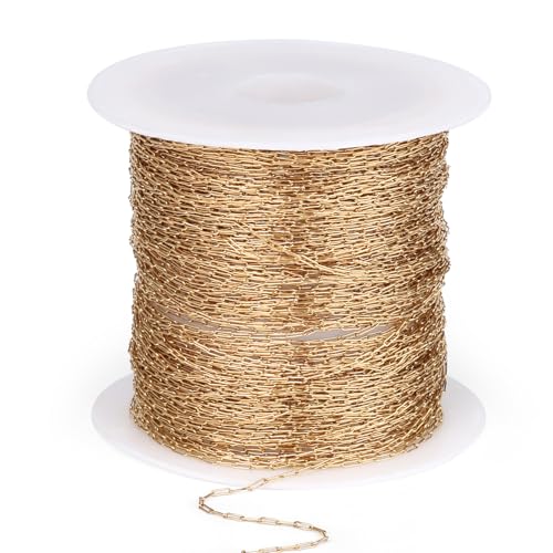 66 FT Small Gold Cable Chains Roll, 1mm Thin 18K Gold PVD Plated 304 Stainless Steel Oval Cable Link Chains Roll Spool for Beading Jewelry Making DIY Craft - color: Gold Color, size: 1.0mm thickness