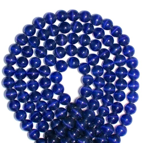 100pcs Dark Blue Cat Eye Beads 8mm Round Semi Precious Stone Hole Size 1mm DIY Charm Spacer Beading Smooth Gemstone Loose Beads for Jewelry Making Bracelets Necklaces Earrings Crafting - color: Dark Blue