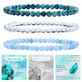 Bivei 3-Piece 4mm Beaded Bracelets for Women Handmade Natural Crystal Stretch Elastic Jewelry Yoga Meditation Protection Gifts - color: Chrysocolla + Clear Quartz + Aquamarine, size: 4mm