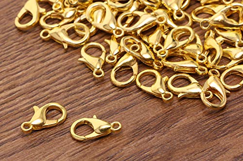 Shapenty Small Metal Alloy Lobster Claw Clasps Clip DIY Necklace Jewelry Finding Making Accessories Fastener Hook, 12mmx6mm, 100PCS (Gold) - color: Gold