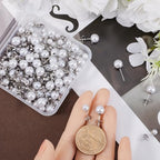 1 Box 120Pcs Pearl Earring Stud Findings Pearl Earring Posts Silver Hypoallergenic Metal with Ear Nuts Back Loop and Imitation Beads Ear Studs for Jewelry Making DIY Crafts Supplies Women - color: Silver