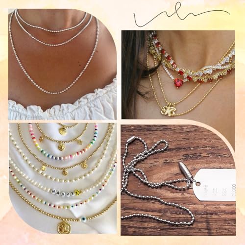 30Pcs 24 Inch Ball Chain Necklace Bulk Ball Bead Necklace Chains Gold Silver Adjustable Metal Ball Beads Chains with Connector Clasp for Jewelry Making Chains Supplies DIY Necklaces Crafts - color: Platinum & Gold