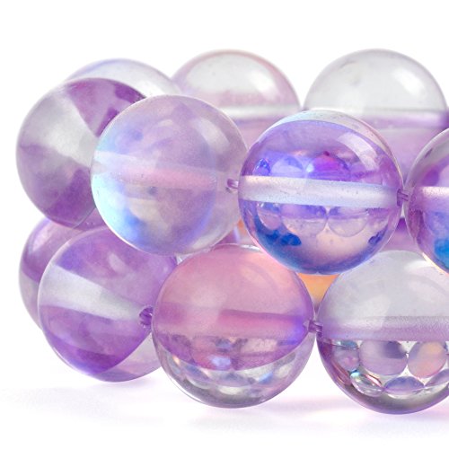 RUBYCA Round Moonstone Crystal Glass Beads Aura Iridescent for Jewelry Making (1 Strand, 6mm, Purple) - color: Light Purple, size: 6mm