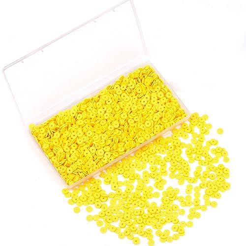 2000Pcs White Clay Beads Polymer Clay Spacer Beads Flat Beads 6mm Round Heishi Vinyl Beads for DIY Craft Adults Bracelets Necklace Jewelry Making Earring Accessories (Yellow) - color: Yellow