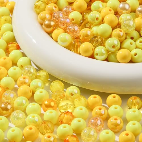 12mm Acrylic Beads 300pcs Yellow Focal Spacer Bead Chunk Bubblegum Beads for DIY Crafting Necklace Bracelet Jewelry Making Keychain (Yellow) - color: yellow