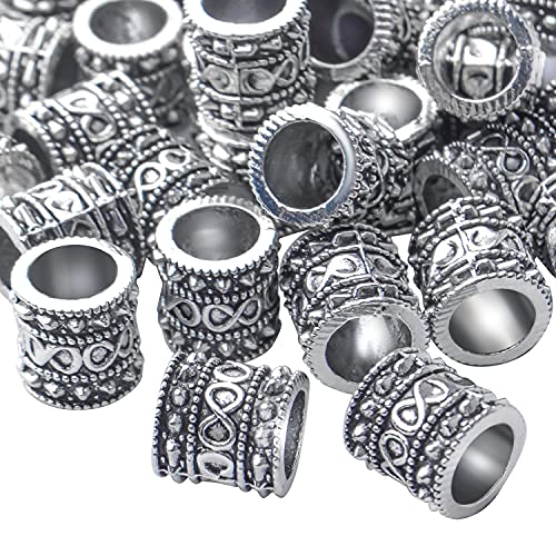 BronaGrand 60pcs Antique Silver Rondelle Spacer Beads, Tibetan Alloy, 8mm Diameter x 8mm Thickness x 5.5mm Hole, Loose Beads for Jewelry DIY Bracelet Necklace Making and Crafting - color: Silver9