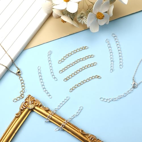100 Pcs Extender Chain for Jewelry Making, Silver and Gold Extension Tails for Necklace, Necklace Extender, 5 Cm Removable Chain Extenders for Bracelets, Anklets
