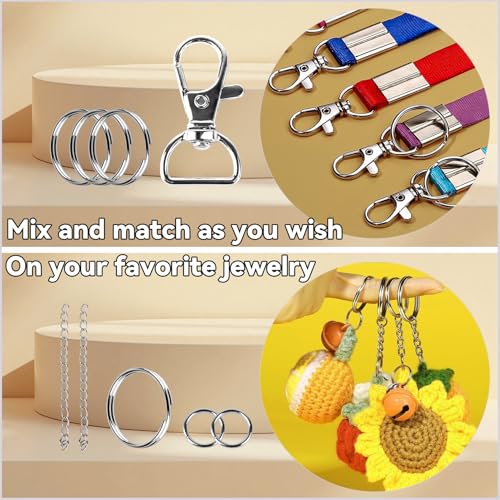 Prdingfy 579PCS Keychain Making Kit, Key Chain Supplies Including Keychain Clip, Key Rings, Lobster Claw Clasps, Jump Rings, Extender Chain,Pliers for Key Chain Making and Jewelry Making(Silver) - color: Sliver