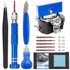 EasyTime Watch Battery Replacement Tool Kit Professional Watch Repair Toolkit and Back Remover Set with Adjustable Case Opener, Tweezers, Screwdriver and Instructions - color: Blue