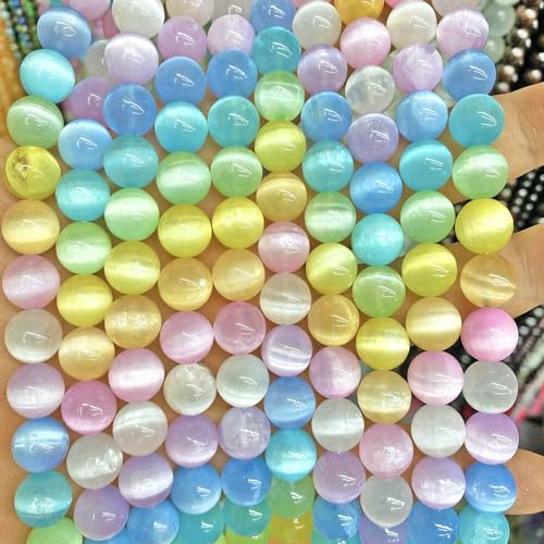 10MM 36PCS Colorful Selenite Gypsum Stone Crystal Beads for Jewelry Making DIY Bracelet - color: Colorful Selenite, size: 10mm