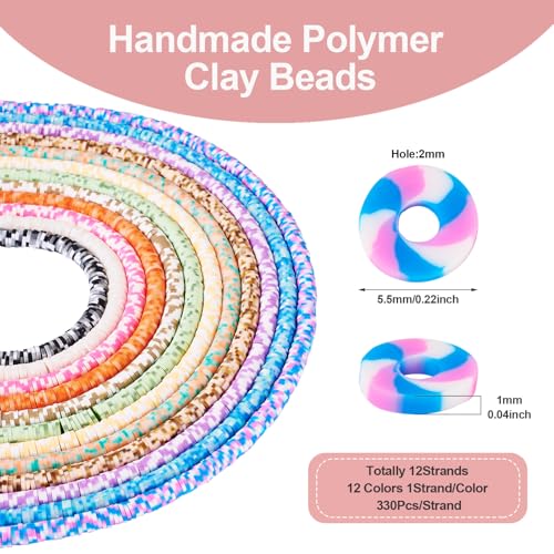 Elecrelive 12 Colors 5.5mm Clay Bead Strands Flat Polymer Clay Chip Beads Heishi Disc Loose Spacers for Bracelet Chocker Necklace Earring DIY Crafts - color: 12 Colors