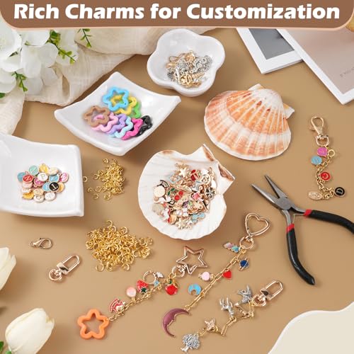 428Pcs Charms Lip Gloss Keychain Making Kit, DIY Bag Charm Kit with 25 Keychain Clips 25 Extender Chain 140 Charms Jewelry Plier & Beading Accessories, Jewelry Making Kit for Custom Keychains Gifts