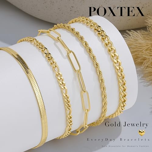Gold Bracelets Set for Women Stack, Chunky Thick Bracelets Stack for Women Trendy, Simple Dainty Thin Gold Plated Cuff Stackable Bracelets With Beaded Cuban Paperclip Snake Rope Bangle Hand Chain Jewelry - style: Style 10-gold