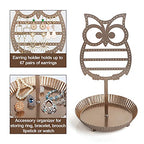 NIKKY HOME Earring Holder Hanging Organizer Stand Metal Jewelry Tree Table Top Owl Ear Stud Holder Tower Rack with Ring Tray for Girls (134 Holes), Gold - color: Rose Gold