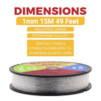 Mandala Crafts Very Strong 1mm Elastic String for Jewelry Making - 49 FT Heavy Duty Round Stretchy Clear String Jewelry Fiber Elastic Cord Spool for Decorative Threading Applications - size: 1mm 15M 49 Feet