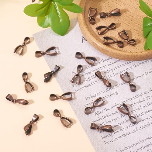 Fashewelry 20Pcs Red Copper Pinch Clip Bail Clasps Pendant Bead Connectors 20x7mm for Dangle Charm Jewelry Making - color: Red Copper