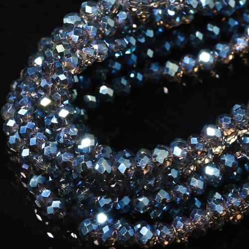 5 Strands 4mm Transparent AB Blue Color Half Plated Faceted Rondelle Beads, Songxi Glass Beads for Keychain Making Necklace Earring Jewelry Making for Gemstone DIY Craft Supplies - color: AB Blue Color, size: 4mm(5 Strands)