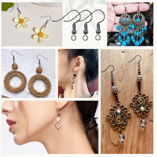 TOAOB 100pcs Earring Hooks Hypo Allergenic French Ear Wires with Ball and Coil 18mm Gray Black Fish Hook Earrings Making Supplies Jewelry Findings - color: Gray black