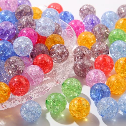 16mm Acrylic Beads Color Crackle Bead Round Loose Space Beads for Necklace Bracelet Earrings DIY Jewelry Crafts Making(Crack-2) - color: crack-2
