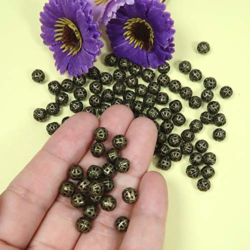 TOAOB 100pcs 6mm Antique Bronze Filigree Hollow Ball Beads Round Metal Loose Spacer Beads for DIY Crafts Bracelets Necklaces Earrings Jewelry Making - color: Antique bronze, size: 6mm