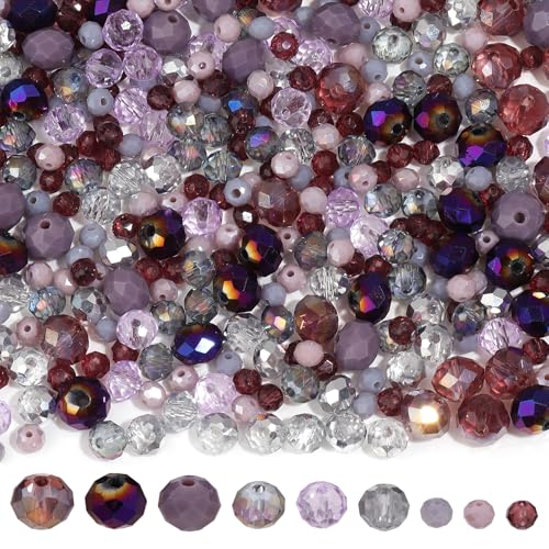 900PCS 4/6/8 mm Assorted Faceted Crystal Glass Beads Set with Fixed Quantity for Each Color for Bracelets Necklaces Earrings Cell Phone Chains Women Jewelry Making,Purple - color: Purple