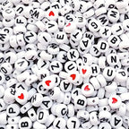 Amaney 1000pcs 4x7mm Letter Beads and Red Heart Beads for Jewelry Making Bracelets, Necklaces, Key Chains - color: Letter red heart