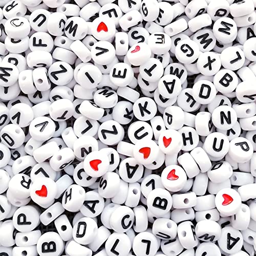 Amaney 1000pcs 4x7mm Letter Beads and Red Heart Beads for Jewelry Making Bracelets, Necklaces, Key Chains - color: Letter red heart