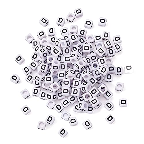 FASHEWELRY 300Pcs Cube White Acrylic Letter Beads 6x6mm Letter D Alphabet Beads for DIY Bracelet Necklace Jewelry Making - color: Letter D, size: 6x6x6mm