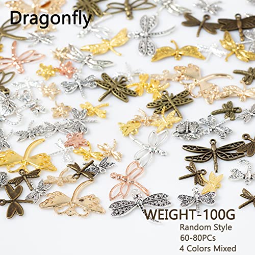 stino 100g Metal Pendant Charms for Jewelry Making, Bulk Silver & Gold Plated Charms for Braclet Necklace Crafts, Animal Plant Flower Pet and so on - color: Dragonfly Silver & Gold