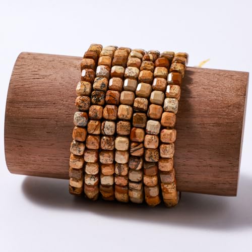 Natural Faceted Brown Picture Jasper Cube Stone Beads 5-5.5mm 60pcs/str Loose Square Semi Gemstone Stone Beads for Making Bracelets Necklace Earrings - color: Brown Picture Jasper