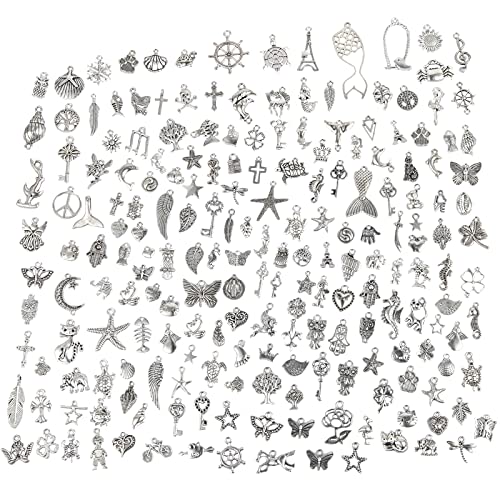 CHuangQi 100pcs Bulk Lots Jewelry Making Charms, Mixed Smooth Metal Charms, Pendants Bracelet Necklace Jewelry Making and DIY Craft Accessories - color: Silver_200