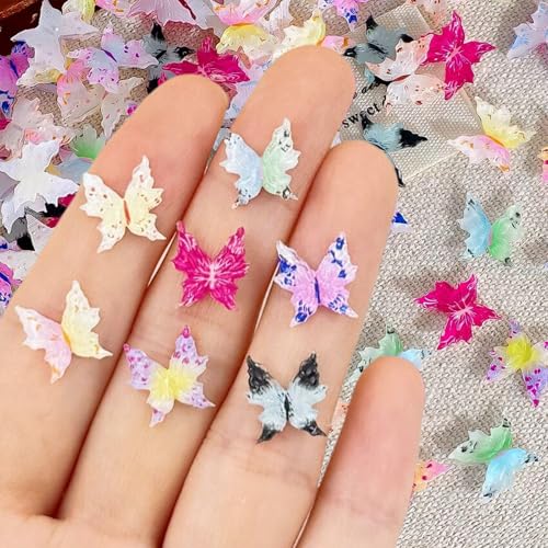 ONPRESS 100Pcs Soft Glue Butterfly Nail Charms Colorful Butterflies Nail Art Charms Spring Summer Ombre Nail Supplies Mix Colorful Resin Mini Butterfly Nail Rhinestone Diamonds for Nail Art Decoration - color: multicolored