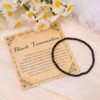 BONNY BOXX Natural Genuine Gemstone Faceted Round Beads Bracelets, 3mm Adjustable Stretchy Tiny Faceted Black Tourmaline Bracelet, Healing Crystal Reiki Chakra Dainty Jewelry Fashion Gifts - color: Black Tourmaline
